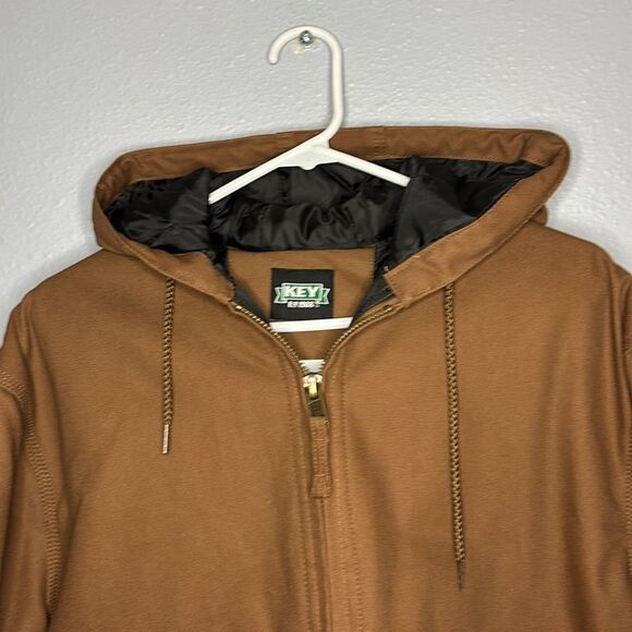 Key Saddle Brown Insulated Duck Hooded Work Jacket Full Zip Size Medium Regular - Picture 2 of 14